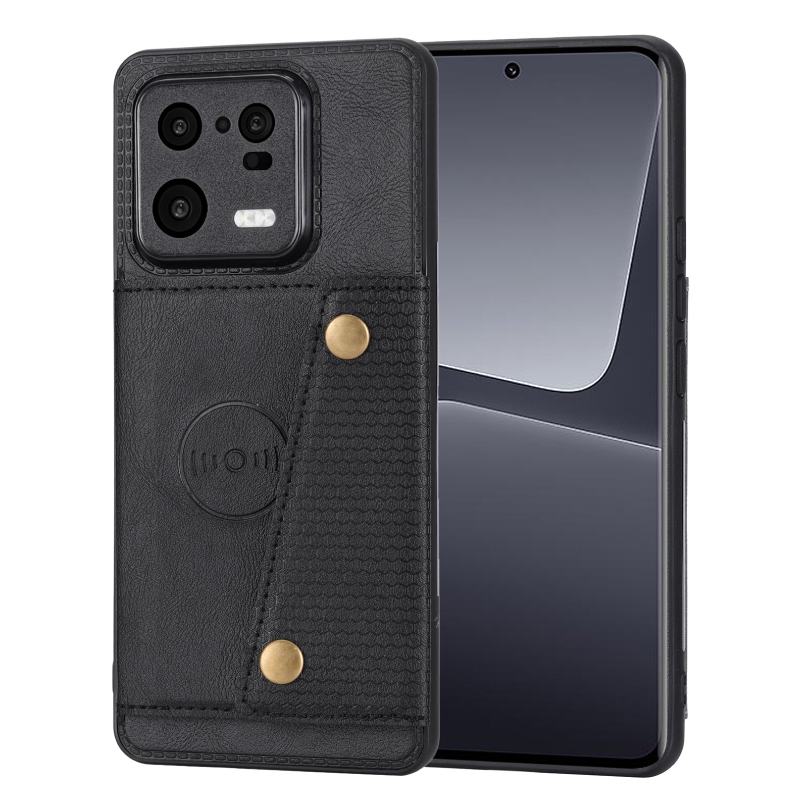 For Xiaomi 13 5G Kickstand Phone Case Dual Button Card Slots Drop-proof PU Leather Coated TPU Case with Built-in Metal Sheet For Xiaomi 13 5G Kickstand Phone Case Dual Button Card Slots Drop-proof PU Leather Coated TPU Case with Built-in Metal Sheet